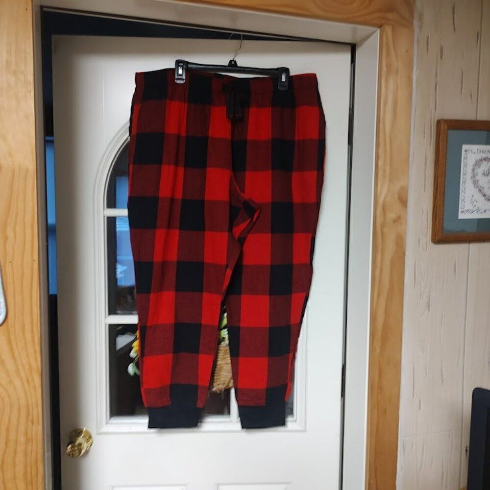 New Old Navy Red Black Checked Flannel Jogger Lounge Pants Size Unisex Adult XL